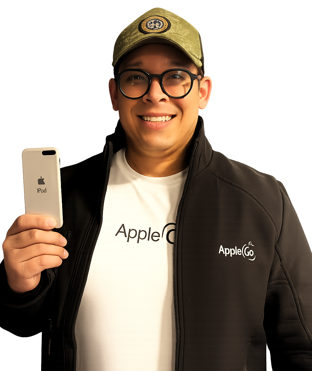 Representante de AppleGo mostrando un teléfono móvil en Talca
